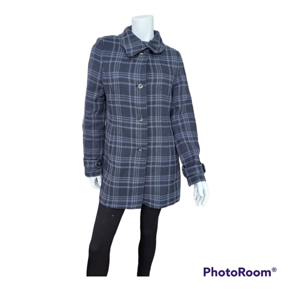 Daniel Hechter Paris navy blue plaid coat jacket trench - Picture 5 of 15